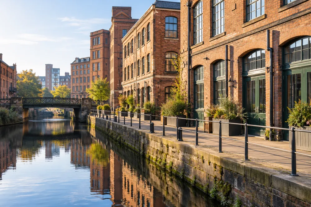 Canalside brick buildings reflecting Leeds commercial architecture